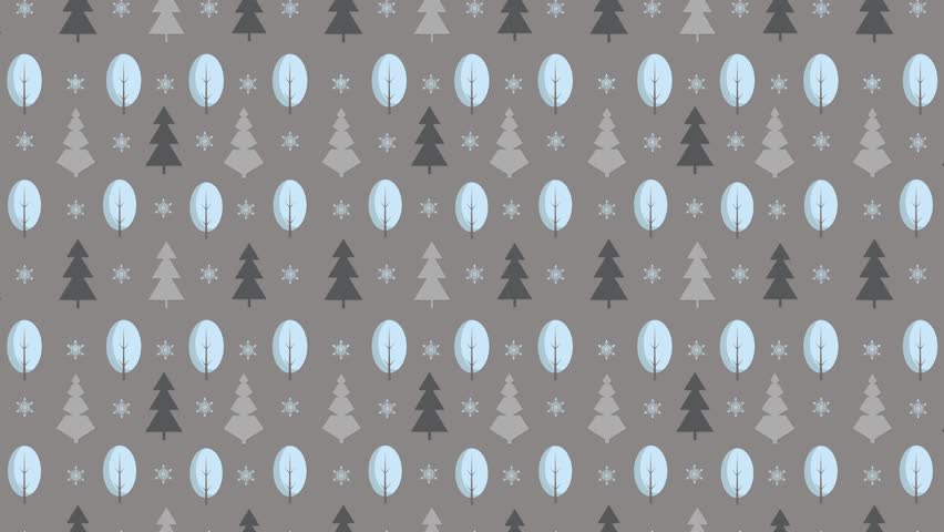 A calming seamless looping animation featuring minimal winter trees, snowflakes, and soft blue tones on a grey background.