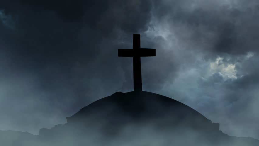 Spiritual Scene of Jesus Cross Silhouette on the Hill