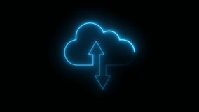 Neon cloud storage icon with upload and download arrows glowing in red animation on black background, digital technology for data transfer, cloud computing, backup, and online storage concept - Powered by Shutterstock - Get 15% off with code: PIKWIZARD15
