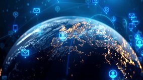 Global Social Network Connections and Earth Digital Data Transfer. Online Communication, Community, Data Sharing, People Interaction, Cloud, Internet, Future Technology, Connectivity, Virtual Network - Powered by Shutterstock - Get 15% off with code: PIKWIZARD15