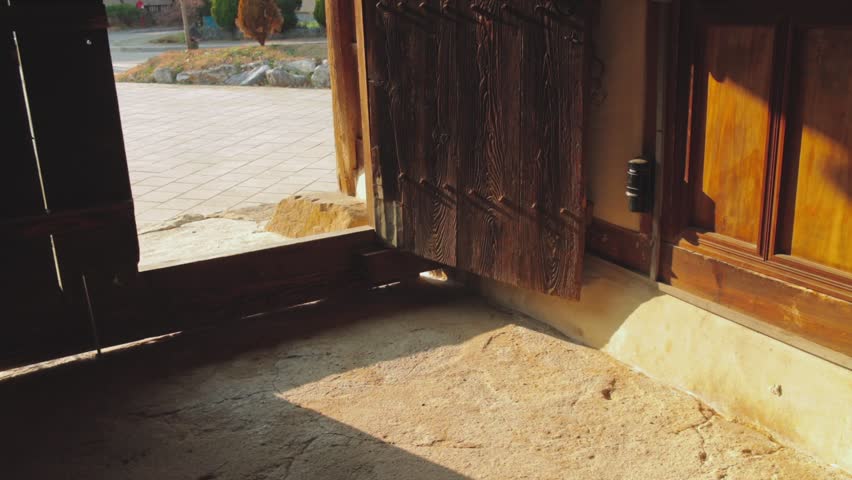 Close-up of Traditional Korean Hanok Main Gate