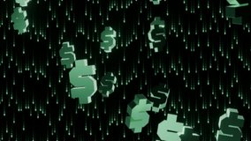 Falling dollar signs against a dark background with green digital rain, symbolizing digital currency, blockchain, cryptocurrency, fintech, wealth, investment, and the modern financial landscape. - Powered by Shutterstock - Get 15% off with code: PIKWIZARD15