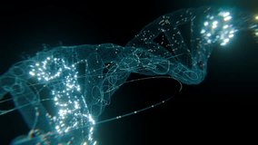 Vibrant abstract DNA helix or network of data, illuminated by glowing blue and white particles, symbolizing genetic engineering, biotechnology, digital information, and advanced science and technology - Powered by Shutterstock - Get 15% off with code: PIKWIZARD15