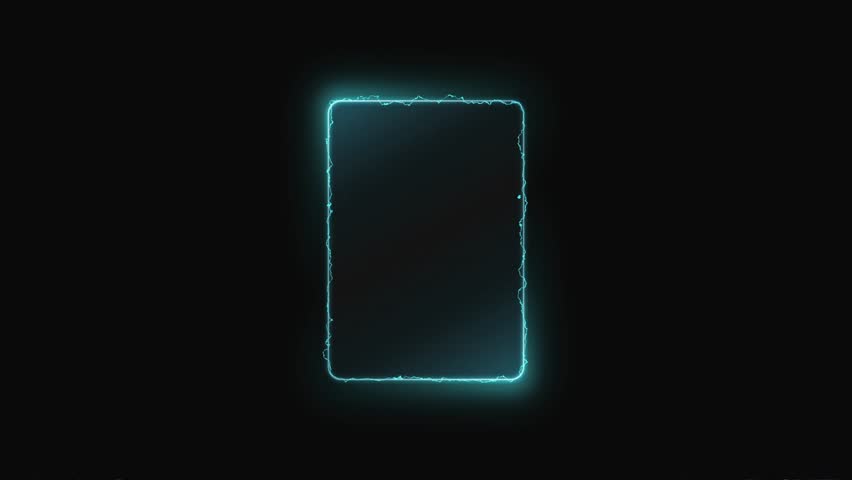 Vertical Glitching Neon Frame: Blue Electric Rectangle Border Loop for Mobile Display.