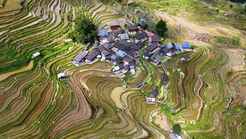 Aerial view of Jiabang Rice Terraces in the Congjiang County, Guizhou province, China