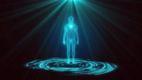 Futuristic Digital Human Wireframe With Glowing Core And Energy Field, Representing Ai, Consciousness, Data, And Metaverse Concepts In A Seamless Loop, Digital Human Wireframe With Pulsing Core In - Powered by Shutterstock - Get 15% off with code: PIKWIZARD15