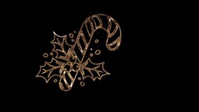 Golden candy cane icon with holly leaves, shimmering sparkle texture. Elegant Christmas design. Seamless loop animation with alpha channel for festive overlays and luxury holiday video projects. - Powered by Shutterstock - Get 15% off with code: PIKWIZARD15