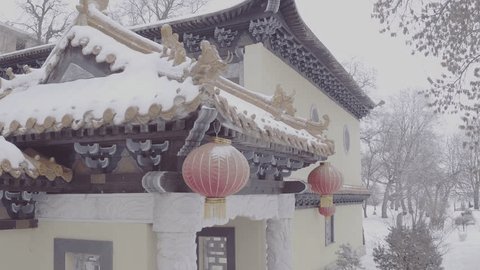 Aerial Shot Chinese Architecture Red Lanterns D Log
