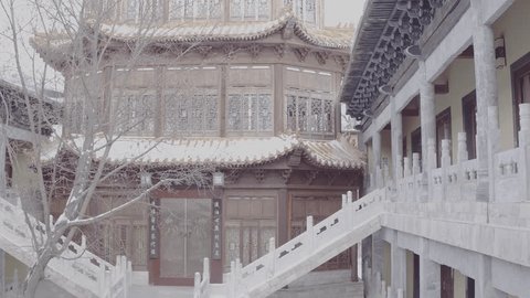 Drone View Ornate Wooden Chinese Temple Winter