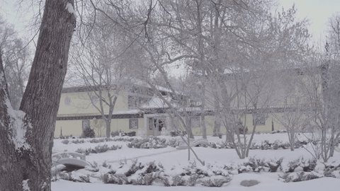 Drone View Chinese Temple Complex Snowy Garden