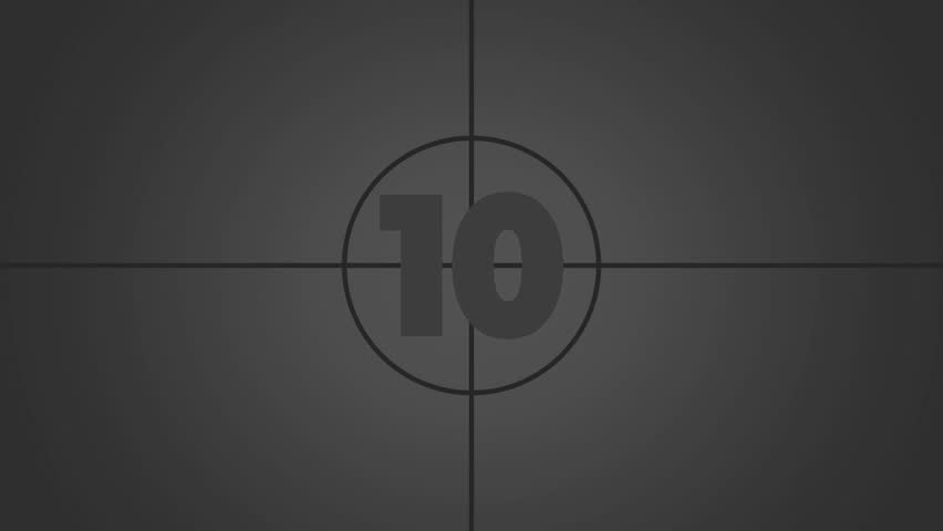 10 seconds old film countdown animation with black background. Countdown movie from 10 to 0 number. 4k video animation