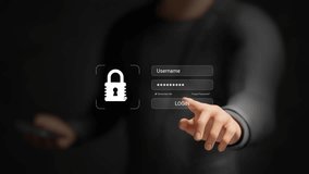 Data protection, cybersecurity and encryption, user authentication, secure access system, online privacy. Lock with protection shield. Businessman log-in with secure password interface. 4K 3D video - Powered by Shutterstock - Get 15% off with code: PIKWIZARD15