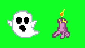 Halloween pixel art animation with a ghost and a candle on a green background, art, vintage. - Powered by Shutterstock - Get 15% off with code: PIKWIZARD15