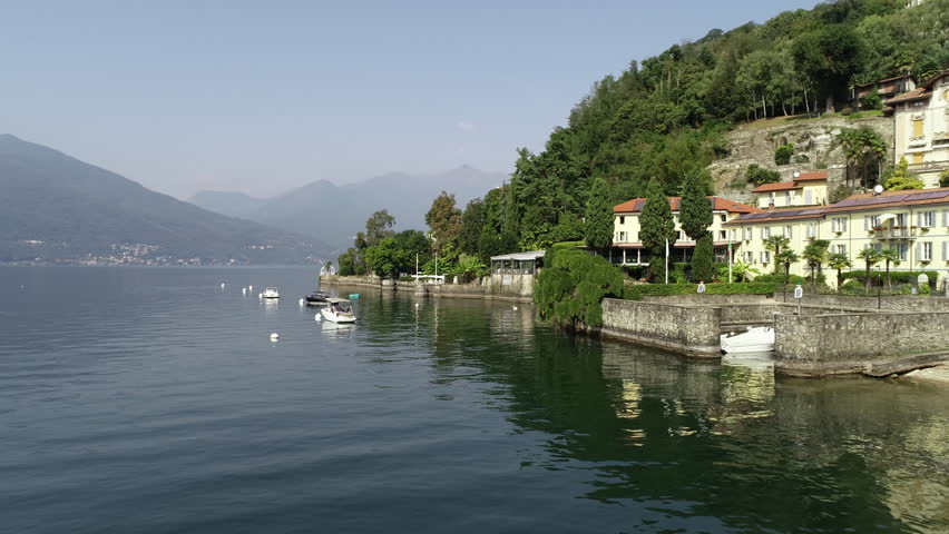 Aerial View of Colmegna Village on Lake Maggiore Coast, Luino, Lombardy, Italy