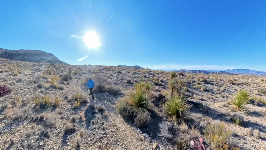 Man Hiking Across Flat Mesa in Big Bend National Park