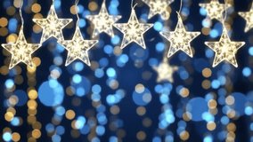 A serene and beautiful animation of gently swaying star-shaped fairy lights glowing with a warm, internal light. Perfect for magical holiday greetings or ambient backgrounds - Powered by Shutterstock - Get 15% off with code: PIKWIZARD15