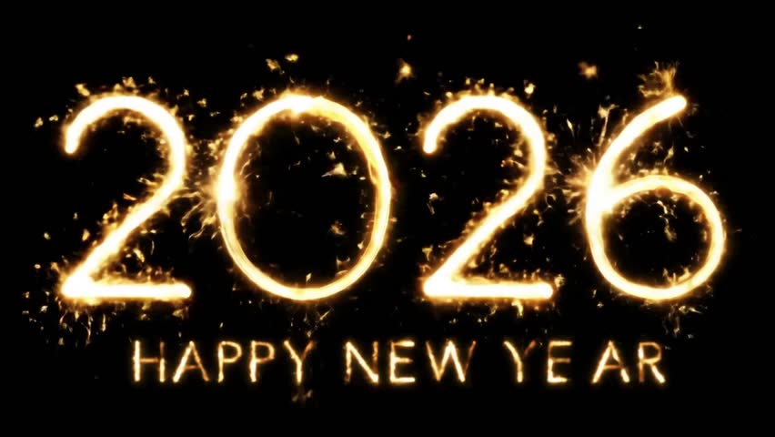 A minimalist animation of a sparkler elegantly writing 2026, leaving a trail of bright, fizzing golden light. Perfect for a high-contrast happy new year 2026 message - Powered by Shutterstock - Get 15% off with code: PIKWIZARD15
