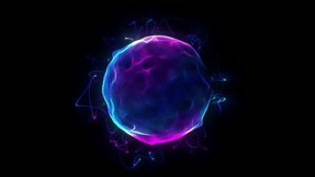 Purple glowing energy sphere with flowing particles and radiant light trails in dark abstract space futuristic background, motion design element. Seamless loop Abstract 3D sphere glowing blue and pink - Powered by Shutterstock - Get 15% off with code: PIKWIZARD15