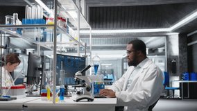 Scientist working on PC in lab, evaluating genetic markers associated with disease risk. Molecular biologist studies DNA strand mapping on computer, contributing to scientific innovation, camera A - Powered by Shutterstock - Get 15% off with code: PIKWIZARD15