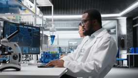 Confused laboratory scientist frowning while looking at DNA patient data on computer for clinical research. Lab specialist dissatisfied with patient genetic analysis diagnostics on PC, camera A - Powered by Shutterstock - Get 15% off with code: PIKWIZARD15