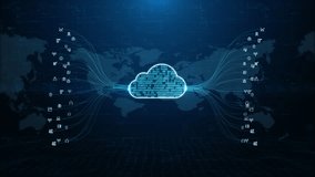 Futuristic cloud computing showing data files uploading to a digital cloud system. Ideal for IT, storage, backup, and digital infrastructure concepts. - Powered by Shutterstock - Get 15% off with code: PIKWIZARD15