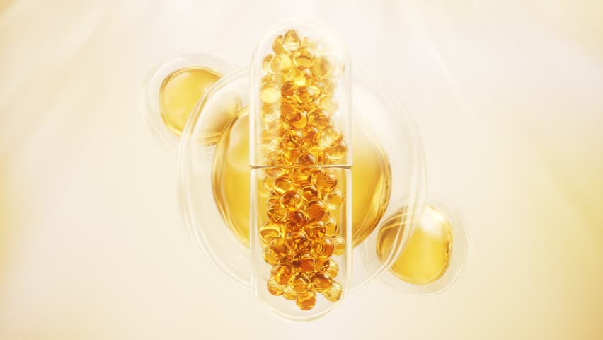 Golden capsule with biological concept, 3d rendering 4k