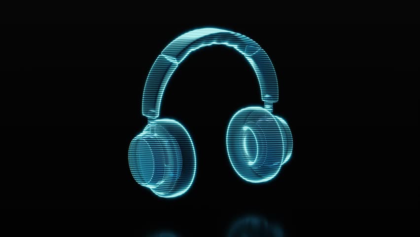 Loop rotation of holographic image of headphones gaming headset, 3d rendering 4k