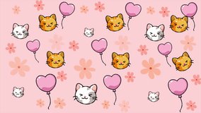 Motion Cute orange and white cats with pink heart balloons and flowers on a pastel background animation. Charming animation for petshop, cat cafe branding or pet adoption campaigns. - Powered by Shutterstock - Get 15% off with code: PIKWIZARD15