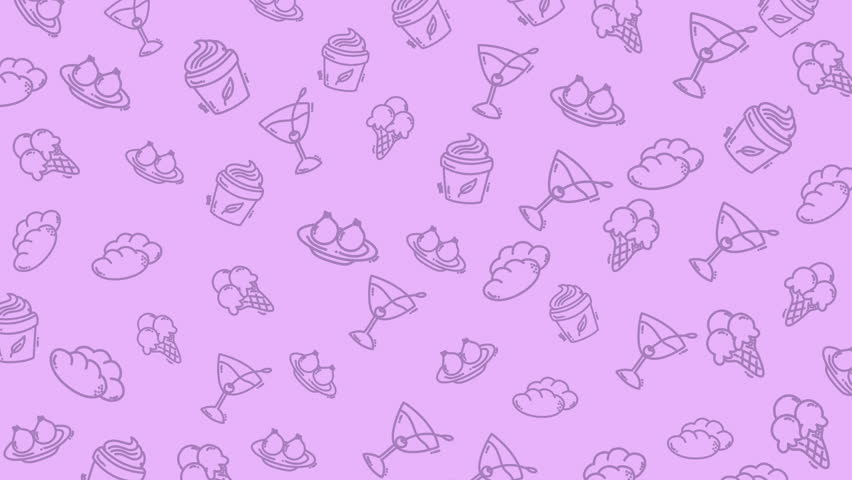Doodle food illustrations, sweet repeating pattern of fruits and colorful drinks. Suitable for packaging, stationery, fabric prints, and websites