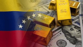 Dollars, Many Gold Bars on Venezuela Flag Background. Represents cooperation, conflict in business finance - Powered by Shutterstock - Get 15% off with code: PIKWIZARD15