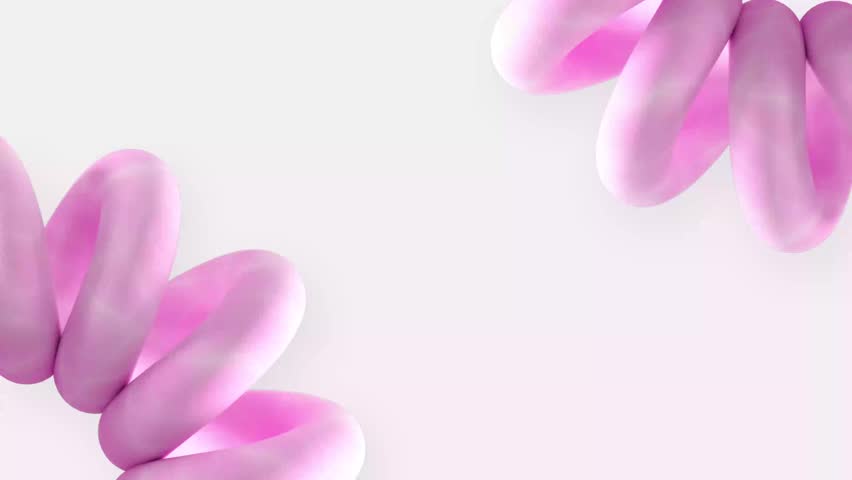 4k seamless loop of two soft pink spirals twisting. Abstract motion graphic creates a frame or border on a clean white background. Modern, minimalist design with ample copy space