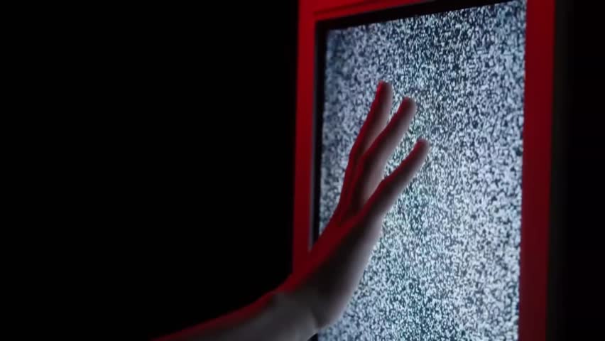a hand touching tv screen, graphic resource