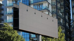 Empty billboard in urban city with modern apartment building background. Outdoor advertising mockup, marketing, promotion - Powered by Shutterstock - Get 15% off with code: PIKWIZARD15