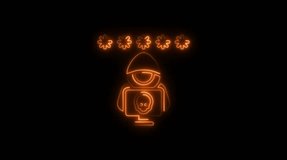 Hacker icon with skull on computer screen and password stars glowing orange neon on black background cybersecurity concept digital threat anonymous programmer online crime - Powered by Shutterstock - Get 15% off with code: PIKWIZARD15