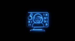Neon blue outline of a person on a computer screen with binary code and data elements digital interface technology concept - Powered by Shutterstock - Get 15% off with code: PIKWIZARD15