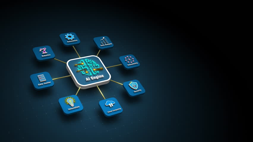 AI Engine Network Connecting Data Center, Robotics, Cloud Computing, and Security Concept, looped animation - Powered by Shutterstock - Get 15% off with code: PIKWIZARD15