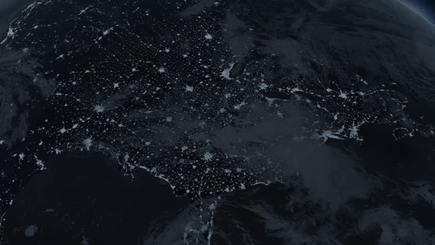 View of the Earth changing from the night lights of Northern America to the