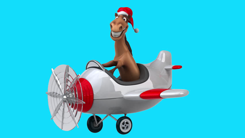 Fun 3D cartoon horse on a plane (with alpha channel)