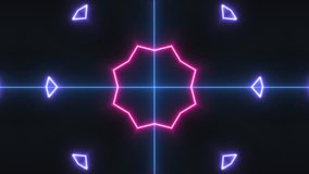 Abstract neon geometric tunnel animation with glowing purple and pink lines forming symmetrical kaleidoscope patterns. Futuristic motion background perfect for music videos, events, and digital visual - Powered by Shutterstock - Get 15% off with code: PIKWIZARD15
