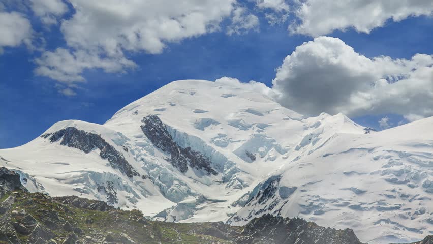 Mont Blanc in the French Alps, zooming time lapse of the majestic snow-capped summit