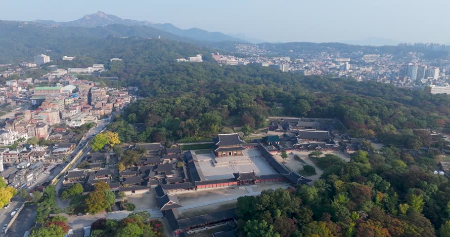 Autumn Aerial View of Changdeokgung Palace, Seoul, South Korea