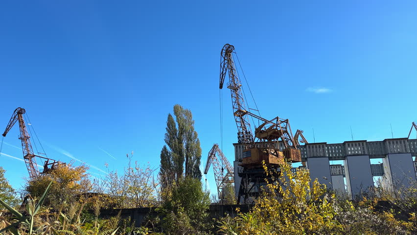 Old Port Cranes in Ruse Industrial Shipyard, Bulgaria