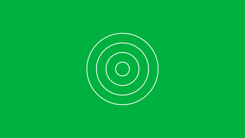 Radar screen concentric circle elements. Animation sound wave. Circle spin target green screen. Radio station signal. Center minimal radial ripple line outline