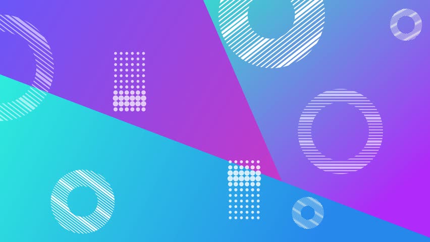 A captivating abstract background featuring a vibrant gradient of blue and purple, adorned with an array of geometric shapes including circles and rectangles.