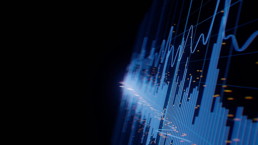 Big Data sound complex graph animation. Cyber space of Audio AI technology. Futuristic graph. Digital information presentation.