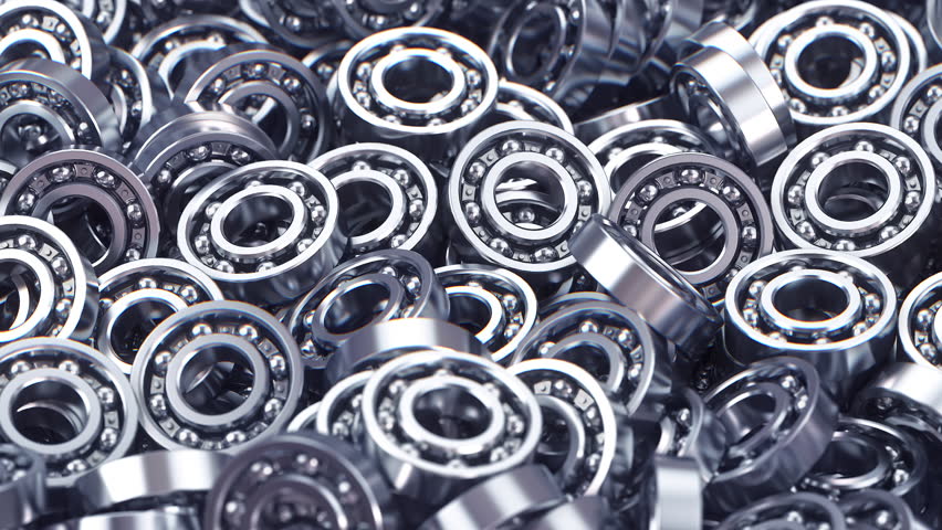 Bearings heap industrial background. 3d video animation