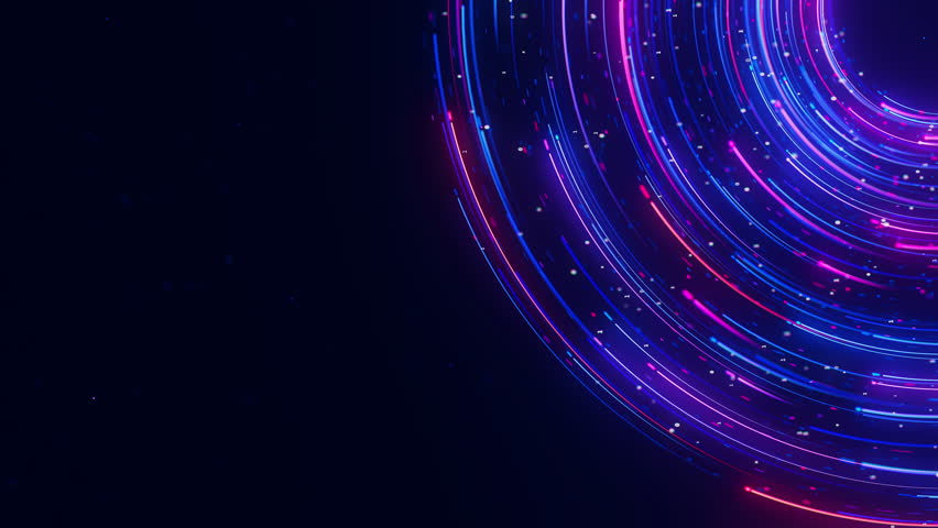 Big data light speed flow U-turn. Abstract digital data stream of quantum computing. Cyberspace of qubit trail waves. Modern tech information transmission.