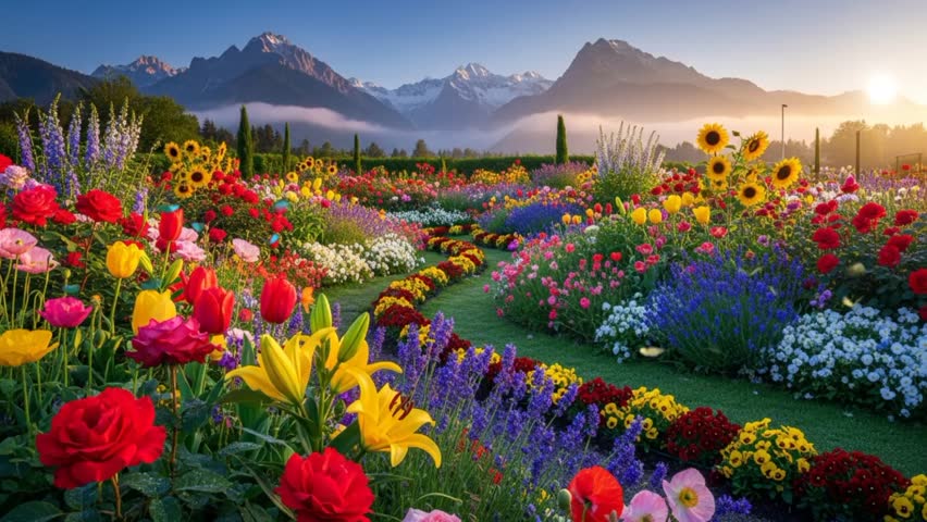 beautyful flowers with sunset in the mountain