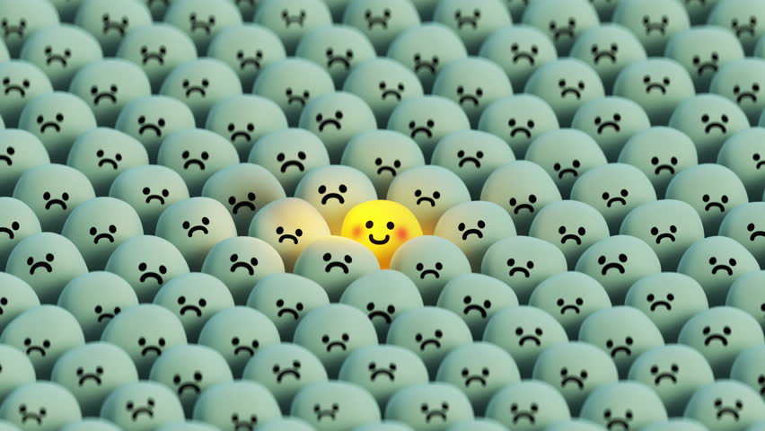 Positive thinking character being speacial and different. Emojis are unique designed. 3D render seamless loop animation