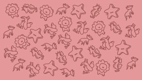 Seamless animated pattern featuring cute hand-drawn flowers, stars, birds, and playful elements on a soft pink background. - Powered by Shutterstock - Get 15% off with code: PIKWIZARD15